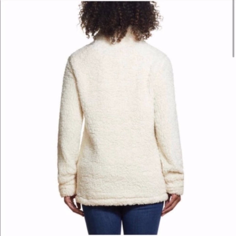 Weatherproof Cream Chevron 1/4 Zip Faux Fur Sherpa Lined Pullover Women’s Small - Picture 3 of 10